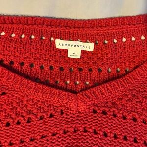 Aeropostale Women's V-Neck Sweater in Bold Reddish Coral